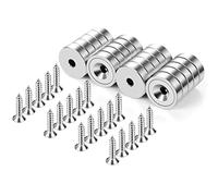 Neosmuk Magnets with Hole, 20 kg Strong Round Magnets for the Wall, Magnet with Screw for Wood, Neodymium Disc Magnet with Hole in the Centre, 20 mm Flat Magnet (Pack of 20)