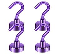 Neosmuk Purple Magnetic Hooks, 2lbHeavy Duty Earth Magnets with Hook for Refrigerator, Extra Strong Cruise Hook for Hanging, Magnetic Hanger for Curtain, Grill (Purple, 4 Pack)