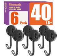 Neosmuk Swing Magnetic Hooks for Cruise Cabins - Heavy Duty 40lb Strong Magnet Hooks, Cruise Essentials for Ship, Fridge, Wall, Ceiling, Door, Hanging and Decorations (Pack of 6, Black)