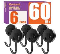 Neosmuk Swing Magnetic Hooks for Cruise Cabins - Heavy Duty 60lb Strong Magnet Hooks, Cruise Essentials for Ship, Fridge, Wall, Ceiling, Door, Hanging and Decorations (Pack of 6, Black)