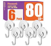 Neosmuk Swing Magnetic Hooks for Cruise Cabins - Heavy Duty 80lb Strong Magnet Hooks, Cruise Essentials for Ship, Fridge, Wall, Ceiling, Door, Hanging and Decorations (Pack of 6, Silver)