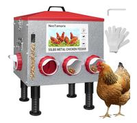 NeoTamarix 55lbs Large Automatic Chicken Feeder - 8 Feeding Ports & View Window, Waterproof No Waste Metal Chicken Feeder, Adjustable Legs & Secure Locking Lid for Chickens, Ducks, Geese & Poultry