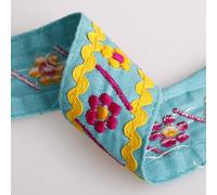 Neotrims American Patchwork Quilt Style Embroidery & Rick Rack Ribbon Trimming Border on a pure Cotton base, by the Yard, Beautiful Bright Fun colour combinations for Home Décor and Crafts - Aqua Mint - 1 Meter