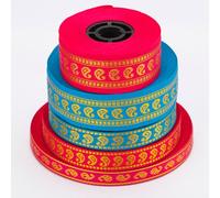 Neotrims Sari Ribbon Trim, Salwar Kameez Indian Trimming. Beautiful Paisley Pattern in Stunning Metallic Gold Thread. Perfect for Crafts and Dressmaking, Sold in Saree Lengths, 10mm, 15mm and 25mm Widths and 2 Colour Options: Turquoise & Cerise - Cerise - 10Mm - 4 Metres