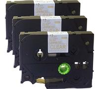 NEOUZA 3PK Compatible for Brother P-Touch Laminated TZe TZ Label Tape Cartridge 12mm x 8m (TZe-134 Gold on Clear)