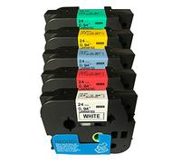 NEOUZA 5PK Compatible for Brother P-Touch Laminated TZe TZ Label Tape 24mm x 8m(Set of Black Print on 5 Colors)