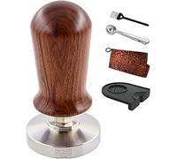NEOUZA Calibrated Espresso 51mm Coffee Tamper Professional Press Hammer - Compatible with Delonghi Swan Smeg 304 Stainless Steel Flat Base with Spring Loaded Premium Wooden Handle