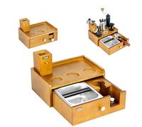 NEOUZA Multi-Functional Barista Station | Built-in Knock Box & Tamper Stand, Detachable Drawer, Beechwood Stainless Steel Organizer for 51/54/58mm Portafilters, Home & Commercial Use (58mm)