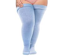 Neoviancia Plus Size Thigh High Socks for Thick Thighs Women- Thigh Highs Widened Extra Long Thick Knit Socks, Baby Blue, One Size