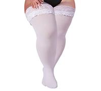 Neoviancia Plus Size Thigh High Stockings Women Sheer Lace Top Stay Up Pantyhose 55D Lingerie Thigh Highs, White, One Size