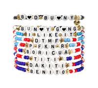 NEOVISTA Bad Bunny Fan Bracelet Set, 9PCS Letter Bead Stretch Bracelets, Concert-Inspired Jewelry for Fans, Color-Themed Designs, Unisex beads Wristbands