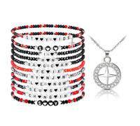 NEOVISTA Stray Merch Bracelets and Necklace Set, SKZ-Inspired Stretch Bead Bracelets and Adjustable Pendant Necklace, Stay Fan Jewelry Gift for Women Men Concert Outfits