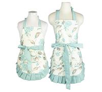 NEOVIVA 2 Pack Kitchen Aprons Set for Women and Kids, Adjustable Big Personalised Chef Bakers Cotton Apron with Pockets Wipe Clean Pinafore for Cooking Baking Gardening, Floral Hydrangea Clear Aqua