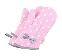 NEOVIVA Oven Gloves Heat Resistant, Double Sided Non Slip Kids Cotton Oven Mitts 1 Pair for Grilling Cooking Baking Barbecue, Kitchen Gloves for Farmhouse Restaurant, Polka Dots Pink