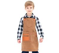 NEOVIVA Work Apron with Pockets, Woodworking Aprons for Kids, Canvas Tools Apron Adjustable M to XXXL Cross Back for Barber, Kitchen, Garden, Pottery, Garage, Craft Workshop, School, Golden Rod