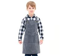 NEOVIVA Work Apron with Pockets, Woodworking Aprons for Kids, Canvas Tools Apron Adjustable M to XXXL Cross Back for Barber, Kitchen, Garden, Pottery, Garage, Craft Workshop, School, Frost Gray