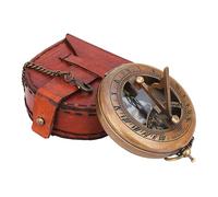 NEOVIVID Brass Sundial Compass with Leather Case and Chain - Push Open Compass - Steampunk Accessory - Unique Gift for Men - Beautiful Handmade Gift - Sundial Clock - Sun Clock - Steampunk Clock