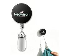 NeoWison Retractable Adhesive Towel Clip, 65cm Auto Rewind, Black 1 Pack | Wall Mounted, No Drilling, Residue-Free, 304 Stainless Steel, Rust-Resistant, Kitchen, Bathroom, Flats, Caravan, Camping