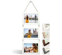 NEOWS Decorative Multiple Photo Frame for Wall Hanging - Wooden Multiple Photo Frames with Rope - Collage Hanging Picture Frame - Photos 10 x 15 cm (Ripped White, 3 Photos Horizontal)