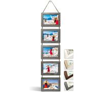 NEOWS Decorative Multiple Photo Frames for Wall Hanging with Glass High Definition Photos 10x15cm - Photo Collage with Rope - Set of Triple Hanging Frames Grey (5 Photos in Horizontal)