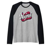 Nepal Flag Vintage Style Nepali Heritage Pride Raglan Baseball Tee