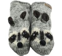 Nepalese Animal Mittens 100% Wool Hand Made Adult Size Racoon Grey