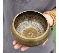 Nepalese Handmade Buddha Sound Bowl, Inner Flower Pattern, Sound Copper Material, Suitable for Yoga, Meditation (Black，Yellow 11cm)