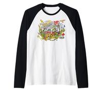 Nepali Flag Collage Everest Temples Cultures Nepali Script Raglan Baseball Tee