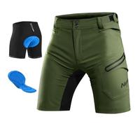 Nepest Men’s Mountain Bike Shorts with 3D Padded MTB Bicycle Riding Cycling Shorts Padding Liner Baggy Quick Dry Lightweight,Zip Pockets Army Green,L
