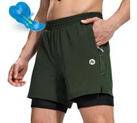 Nepest Mens Bike Pants 4D Padded 2 in 1 Mountain Biking Bicycle Biker Riding MTB Cycling Pants Zip Pockets Army Green S