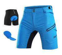 Nepest Mountain Bike Shorts-Mens Padded MTB Biking Baggy Cycling Short Padding Liner with Zip Pockets Army Maya Blue,XXL