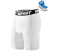 Nepest Padded Bike Shorts for Men 4D Padding Cycling Underwear MTB Liner Biking Bicycle Biker Mountain Underpants for Cycle Riding White/White,XL
