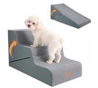 Nepfaivy 2-in-1 Dog Steps for Bed - Non-Slip Dog Stairs Adjustable Dog Ramp, 3-Step Pet Steps for Sofa with High Density Foam and Removable Cover, Two Heights: 37cm & 43cm