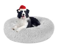 Nepfaivy Calming Dog Cat Donut Bed - 27.5in Fluffy Plush Puppy Kitten Cuddler Round Bed, Warm and Soft Pet Cosy Anti Anxiety Beds with Non-Slip Bottom and Washable(XL-70CM, Light Grey)