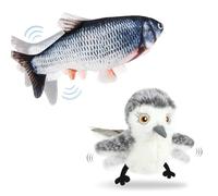 Nepfaivy Cat Toys for Indoor Cats - Floppy Fish Cat Toy and Realistic Plush Simulation Chirping Bird Cat Toy