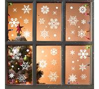 Nepfaivy Christmas Snowflake Window Decorations Stickers - 155Pcs Reusable Christmas Window Stickers, Removable Static Xmas Window Stickers, Snowflakes Window Clings for Christmas Decorations
