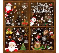 Nepfaivy Christmas Window Stickers Decorations - 192 Pcs Reusable Xmas Window Stickers, Double-Side Staic Christmas Decals Santa Claus, Rudolph and White Snowflakes Window Clings for Xmas Decorations
