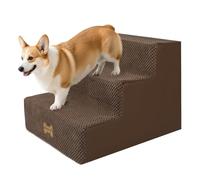Nepfaivy Dog Steps for Bed & Sofa 39cm H, 3-Step Dog Stairs for Small Dogs | Non-Slip Pet Stairs for Small Dogs and Cats, Dog Ramp for Sofa with High Density Foam and Removable Cover, 53x40x39cm, Brown