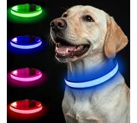 Nepfaivy Light Up Dog Collar - Flashing Dog Collar Lights for The Dark, Rechargeable LED Collars with 3 Glow Modes for Small Medium and Large Dogs(Blue-L)