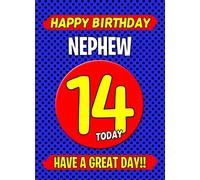 Nephew 14th Birthday Card - from Auntie Uncle Gift Idea Greeting Blank Inside Envelope Included UK