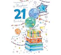 Nephew 21 Years Old Birthday Card Fun Design with Bright Foil Finish and Envelope (ML1666)