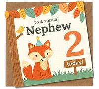 Nephew 2nd Birthday Card - Cute Woodland Fox Design, 'To a Special Nephew 2 Today!' Greeting Card