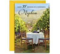 Nephew 35th Birthday Card - Sunshine and Wine - Medium Sized Card (A5 Size -148mm x 210mm) with Envelope