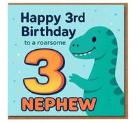 Nephew 3rd Birthday Card - Roarsome Dinosaur Design with Big Number 3 - Cute Age 3 Birthday Card for Nephew