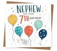 Nephew 7th Birthday Card, Colourful Balloon Design, With Love Greeting Card for Boy Nephew