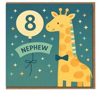Nephew 8th Birthday Card - Cute Giraffe with Balloon and Stars - Fun Kids Age 8 Card for Nephew