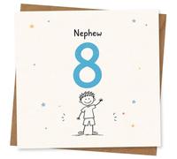 Nephew 8th Birthday Card - Cute Illustrated Age 8 Card for Nephew with Colourful Stars