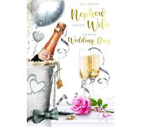 Nephew and Wife Wedding Day Card Champagne and Celebrate Cherry Orchard