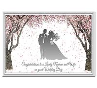 Nephew and Wife Wedding Day Card - Congratulations to Bride and Groom - Special Keepsake - Blank Inside to Write own Message - Unusual Greeting - Quality - Cherry Blossom Silhouette Theme