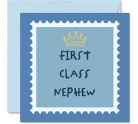 Nephew Birthday Card - First Class Crown King - Happy Birthday Card for Nephew from Auntie Uncle, 145mm Bday Greeting Cards